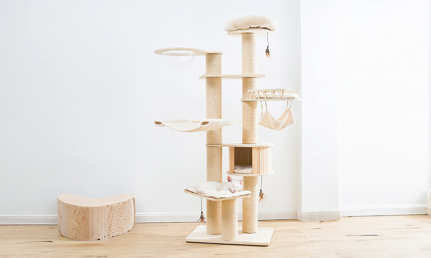 80in Wooden White Cat Tower - The best multiple cat tree