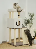 Cat Tower with Large Perch and Spare House for Two Cats