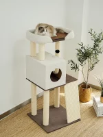 Cat Tower with Large Perch and Spare House for Two Cats