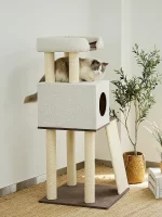 Cat Tower with Large Perch and Spare House for Two Cats