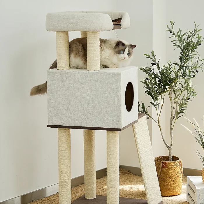 Cat Tower with Large Perch and Spare House for Two Cats