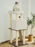 Cat Tower with Large Perch and Spare House for Two Cats