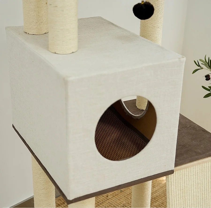 Cat Tower with Large Perch and Spare House for Two Cats