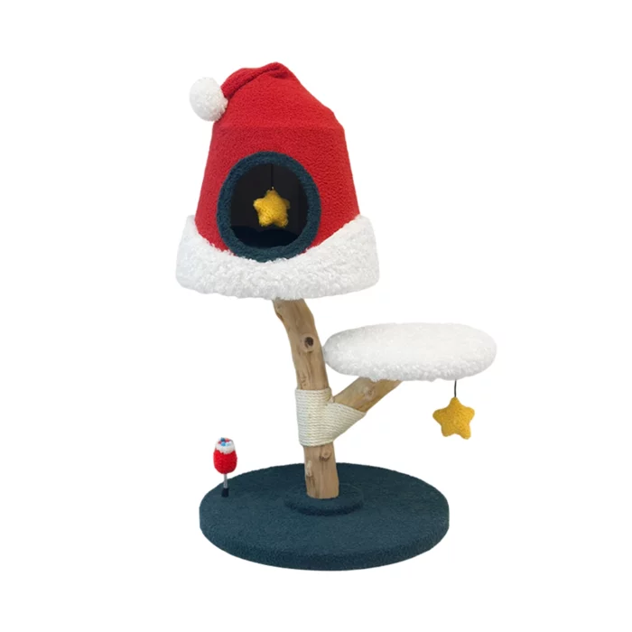 Christmas Cat Tree with Santa Hat Cat Condo