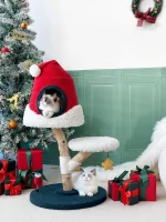 Christmas Cat Tree with Santa Hat Cat Condo