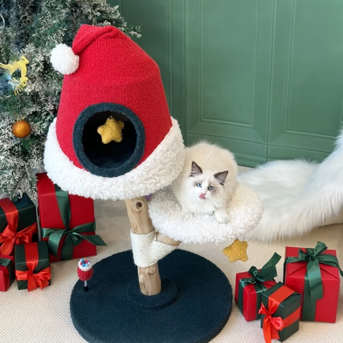 Christmas Cat Tree with Santa Hat Cat Condo