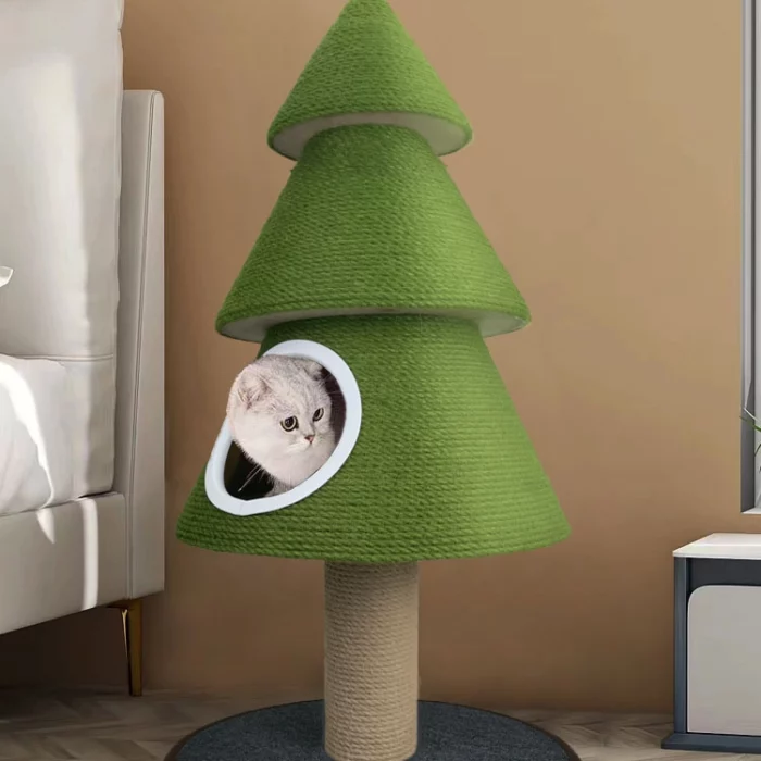 Christmas Tree Cat Condo with Scratching Surface