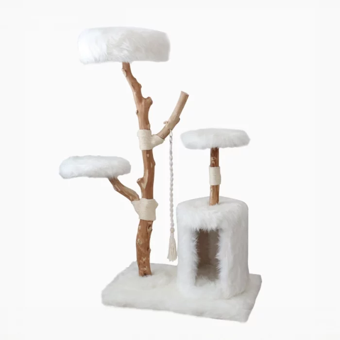 Faux Fox Fur Branch Cat Tree with 3 Perches