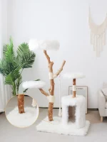 Faux Fox Fur Branch Cat Tree with 3 Perches