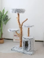 Faux Fox Fur Branch Cat Tree with 3 Perches - Grey