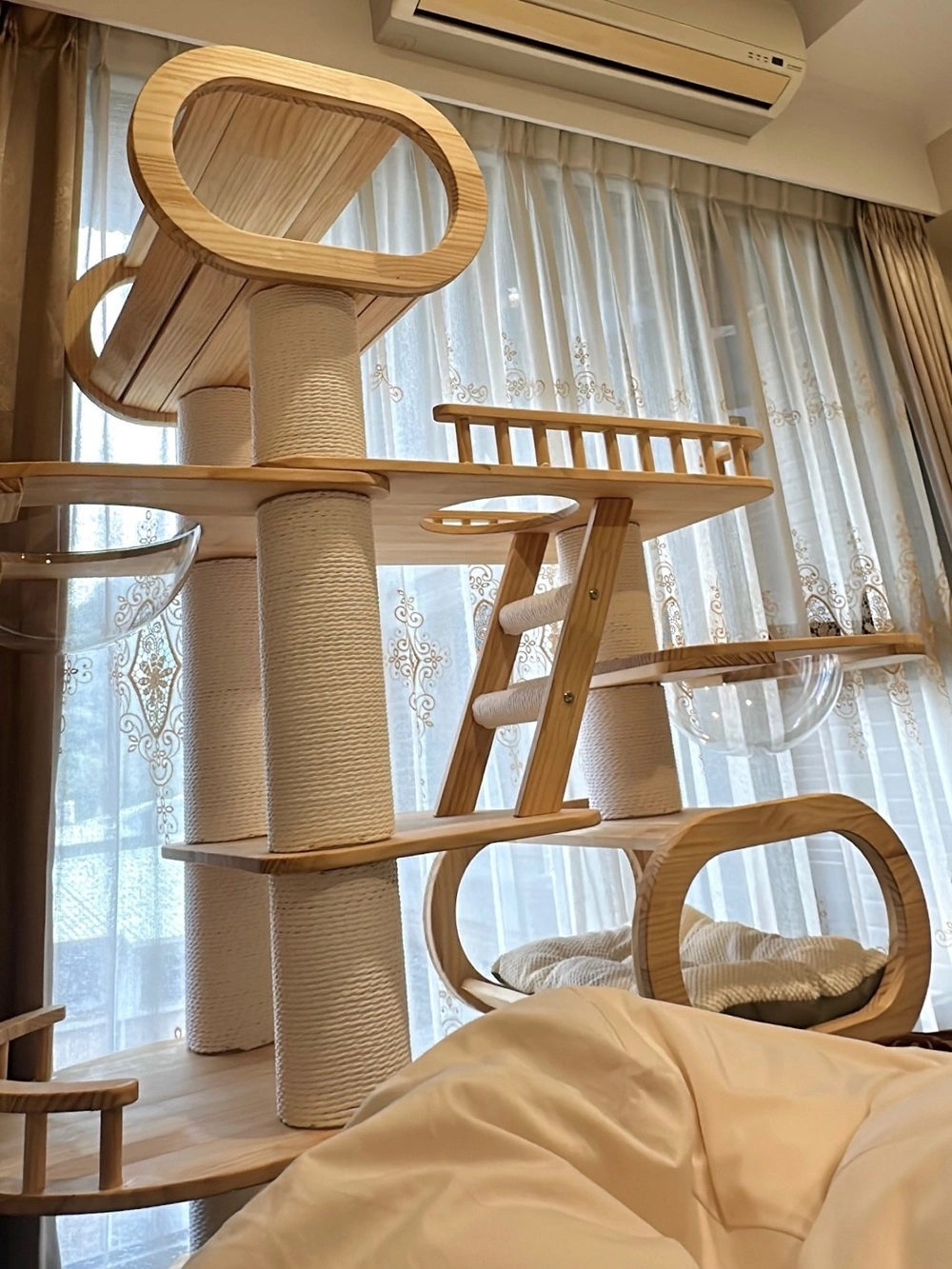 High-quality solid wood cat tree.