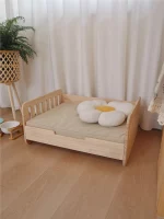 Large Solid Wood Cat Platform Bed with Rail