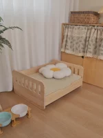 Large Solid Wood Cat Platform Bed with Rail