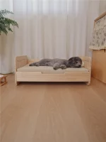 Large Solid Wood Cat Platform Bed with Rail