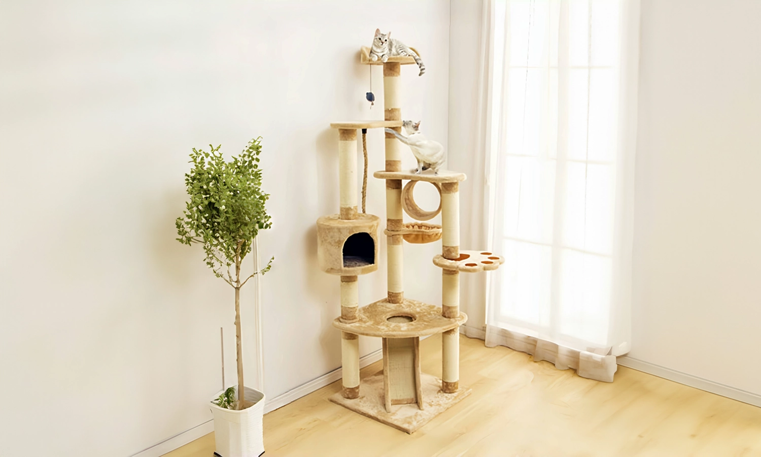 Light Brown 72in Large Carpet Cat Tree - The best multiple cat tree