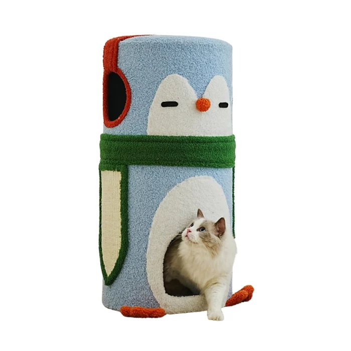 Penguin Cat Scratching Barrel