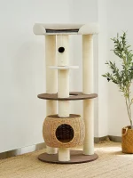 Round Cat Tower with Wicker Nest and Large Perch