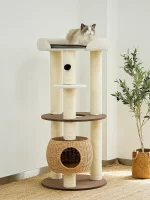 Round Cat Tower with Wicker Nest and Large Perch