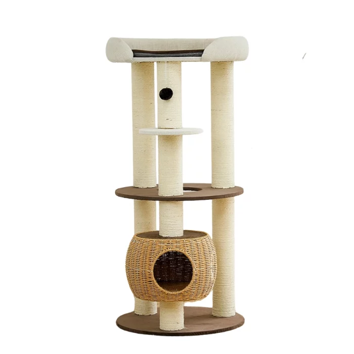 Round Cat Tower with Wicker Nest and Large Perch - M