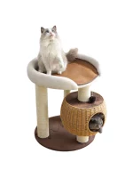 Round Cat Tower with Wicker Nest and Large Perch - S