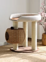 Round Cat Tower with Wicker Nest and Large Perch - Small