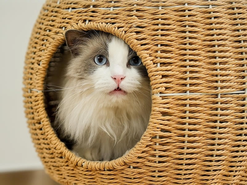 Round Cat Tower with Wicker Nest and Large Perch - Wicker condo