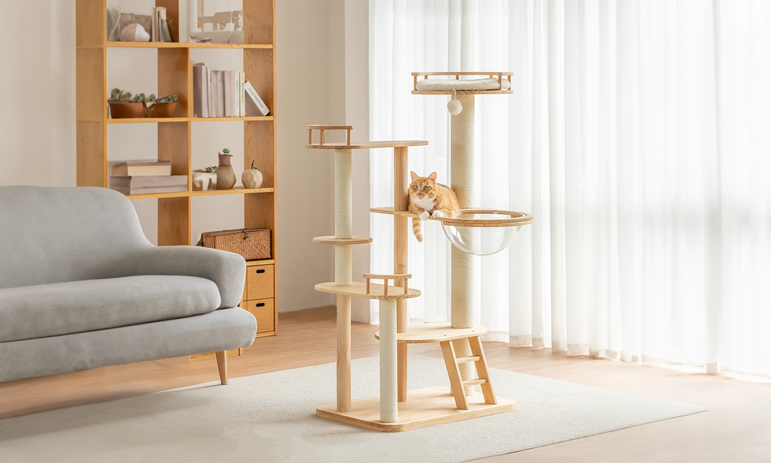 Solid Pinewood 59in Cat Tower - The best multiple cat tree