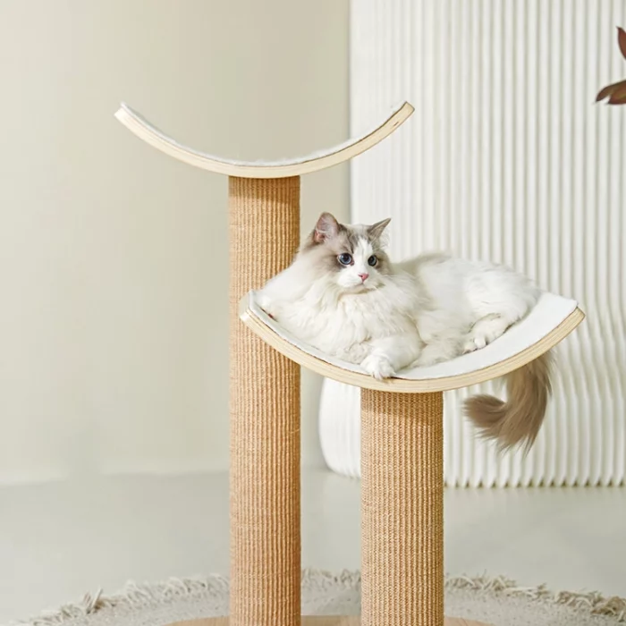 Wooden Sisal Scratching Post with Curved Perch