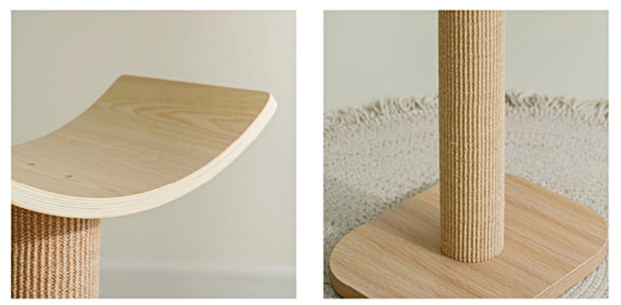 Wooden Sisal Scratching Post with Curved Perch - Details