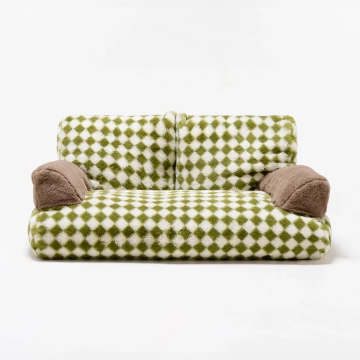 Large Green Plaid Pattern Cat Sofa Bed