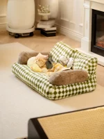 Large Green Plaid Pattern Cat Sofa Bed