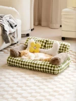 Large Green Plaid Pattern Cat Sofa Bed