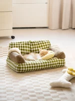 Large Green Plaid Pattern Cat Sofa Bed