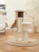 Modern Solid Wood Cat Tree with Hammock and Condo