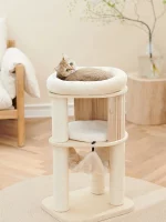 Modern Solid Wood Cat Tree with Hammock and Condo