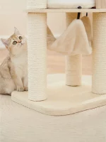 Modern Solid Wood Cat Tree with Hammock and Condo