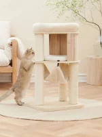 Modern Solid Wood Cat Tree with Hammock and Condo