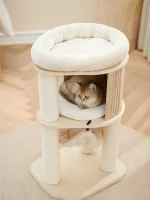 Modern Solid Wood Cat Tree with Hammock and Condo