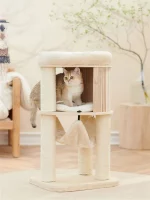 Modern Solid Wood Cat Tree with Hammock and Condo