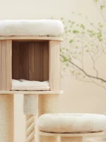 Modern Solid Wood Cat Tree with Hammock and Condo