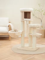 Modern Solid Wood Cat Tree with Hammock and Condo