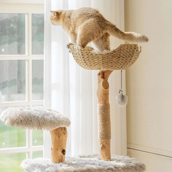 Pear Tree Branch Cat Tree with Long Plush