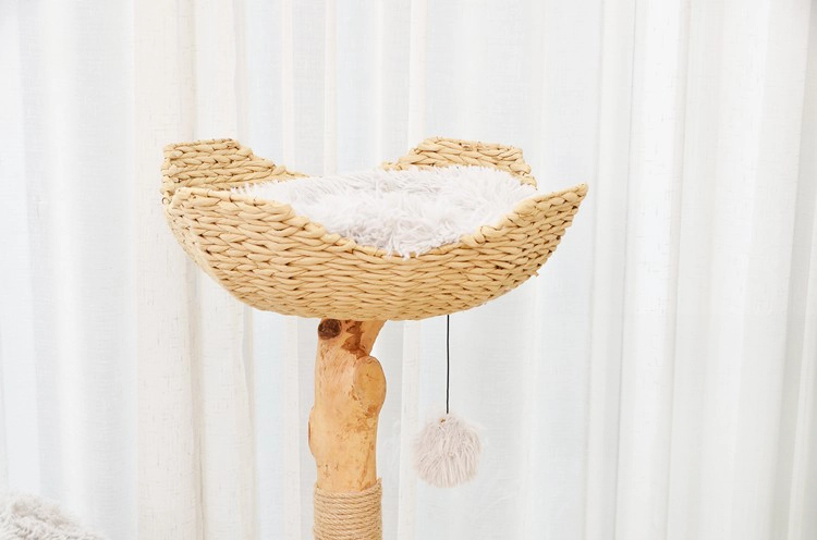 Pear Tree Branch Cat Tree with Long Plush - Wicker perch