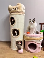 Scratching Barrel Cat Condo with a Cushion Nest