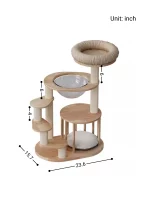 Short Wooden Cat Tree for Senior Cats - Cushion perch