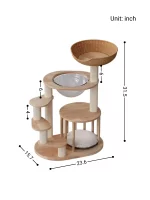 Short Wooden Cat Tree for Senior Cats - Wicker perch