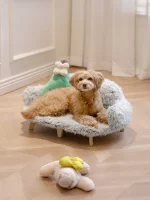 Wooden Elevated Pet Sofa Bed with Long Plush