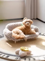 Wooden Elevated Pet Sofa Bed with Long Plush