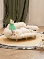 Wooden Elevated Pet Sofa Bed with Long Plush