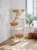 Wooden Wicker Cat Tower for Multiple Cats